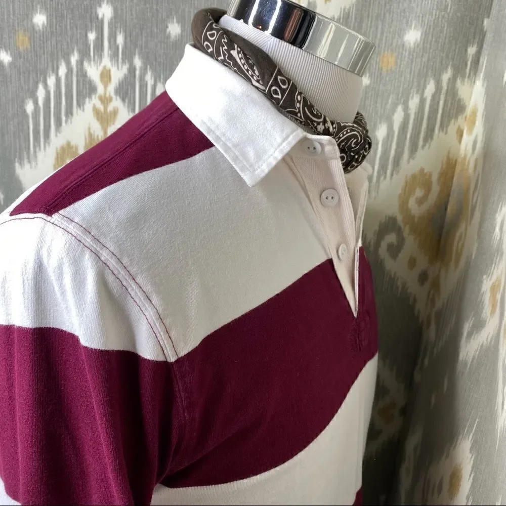 Polo Ralph Lauren Maroon & White Stripe Iconic Rugby Shirt